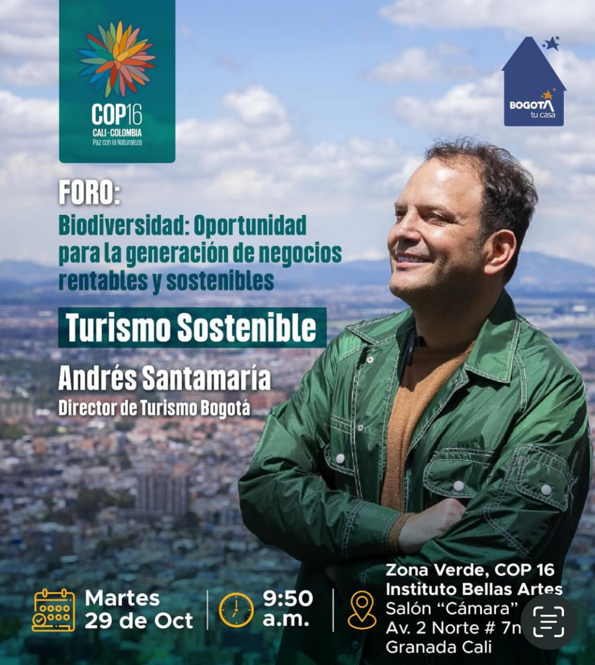 Avances de Bogotá en turismo sostenible, social y de innovación serán presentados en la COP16 este 29 de octubre
