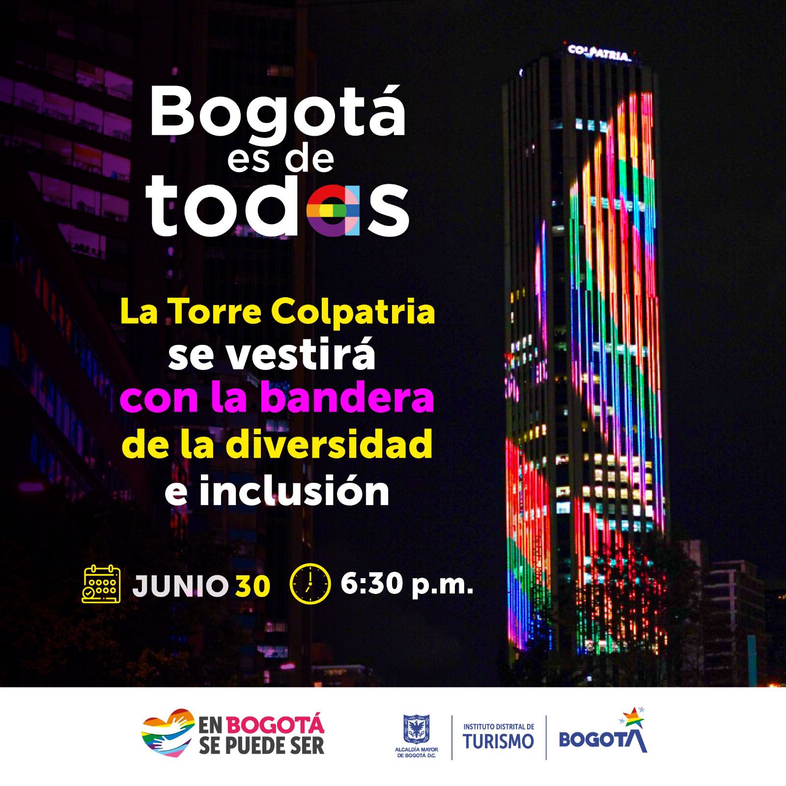  La Torre Colpatria se vestirá con la bandera del orgullo LGTBI en conmemoración del Mes del Orgullo